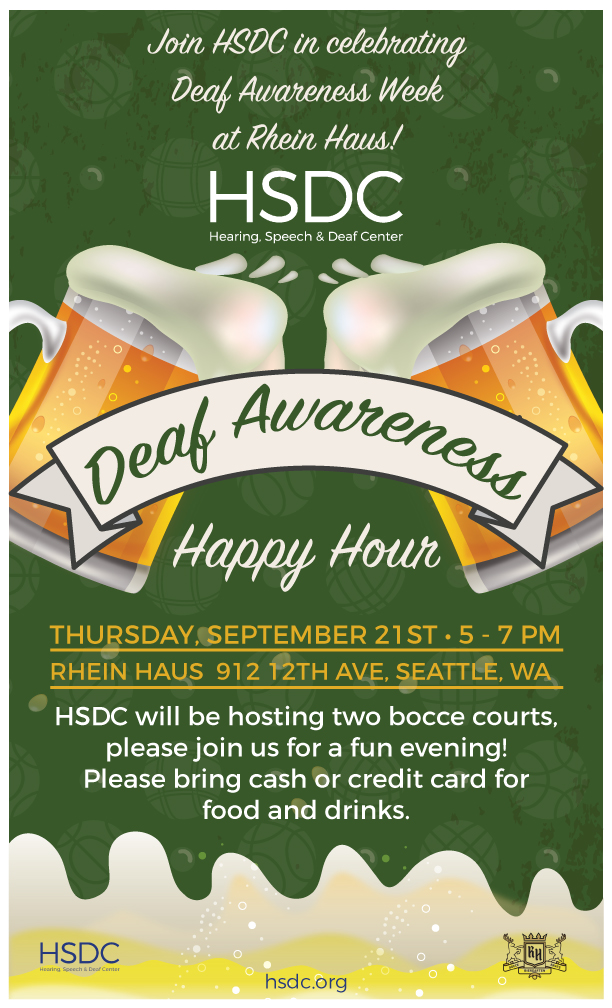 Deaf Awareness Happy Hour at Rhein Haus – Hearing, Speech & Deaf Center