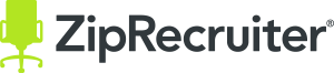 ZipRecruiter logo. In front of the name is a yellow office chair.