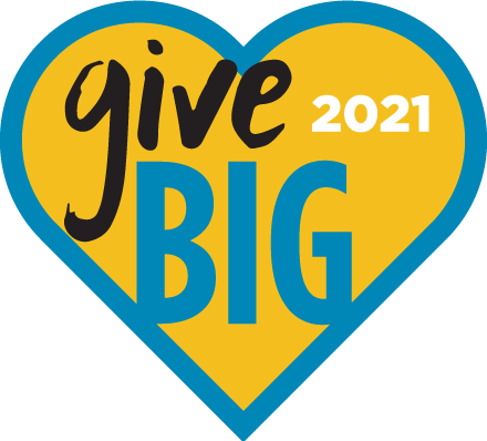GiveBIG 2021 logo. A yellow heart with a blue outline. Inside, it says, "GiveBIG 2021".